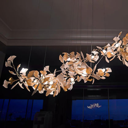 Gingko ceramic chandelier by korewolamp featuring leaf-shaped design and warm lighting for elegant interior decor.