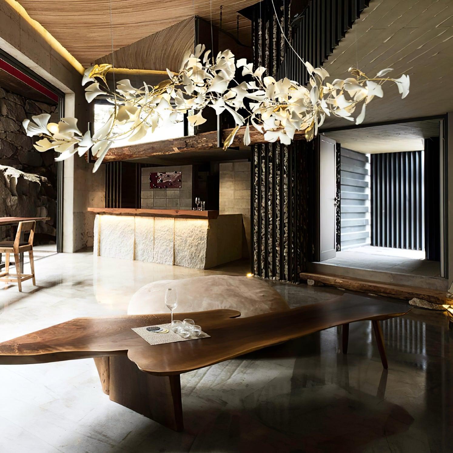 Ginkgo ceramic chandelier by korewolamp featuring a leaf-shaped design, hanging elegant lighting fixture for modern interiors.