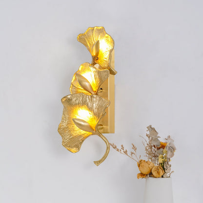 Korewolamp ginkgo leaf wall lamp with illuminated ginkgo leaf design on a wall, stylish and decorative lighting fixture.