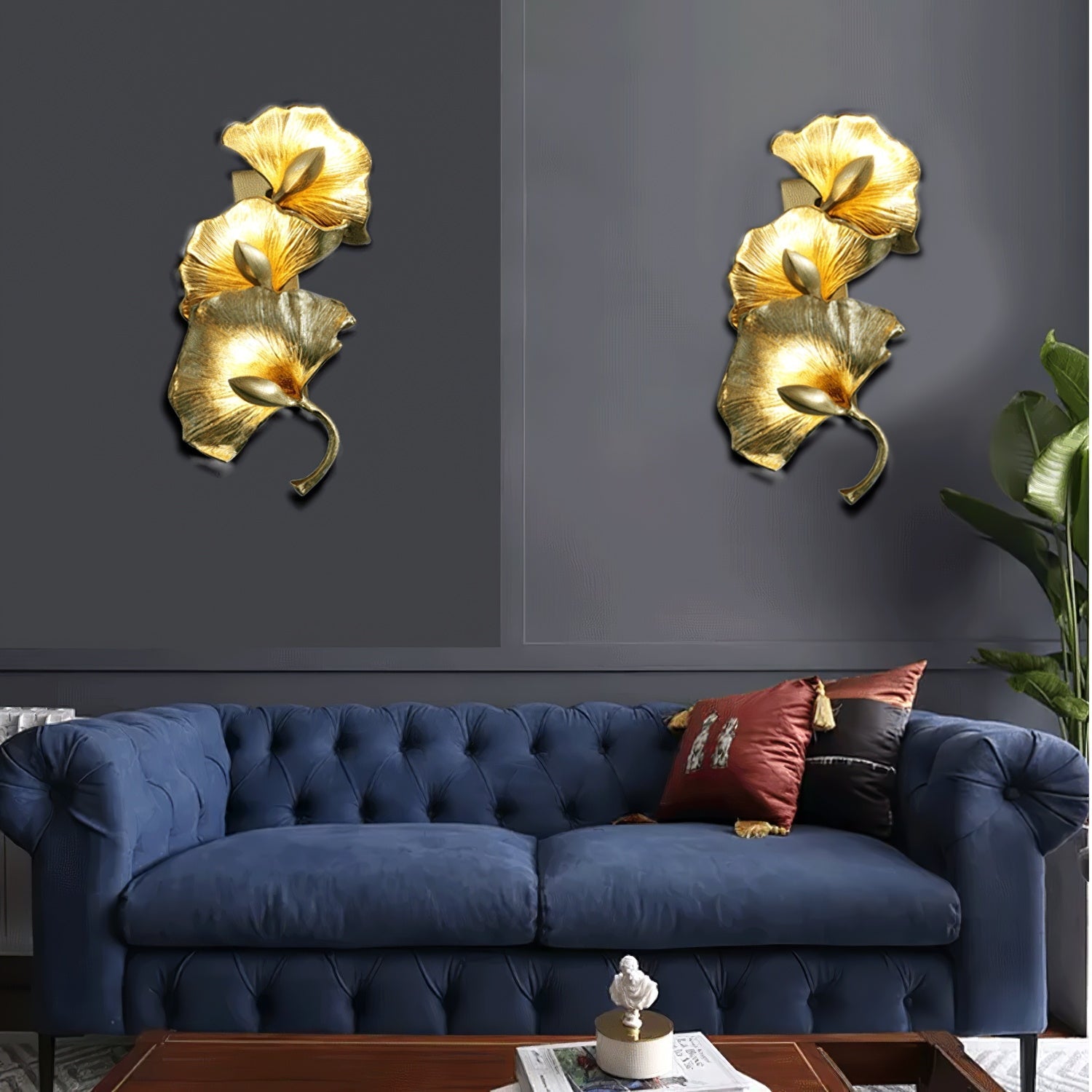 Ginkgo leaf wall lamp by Korewolamp, decorative wall lighting fixture with a leaf-shaped design and warm glow.
