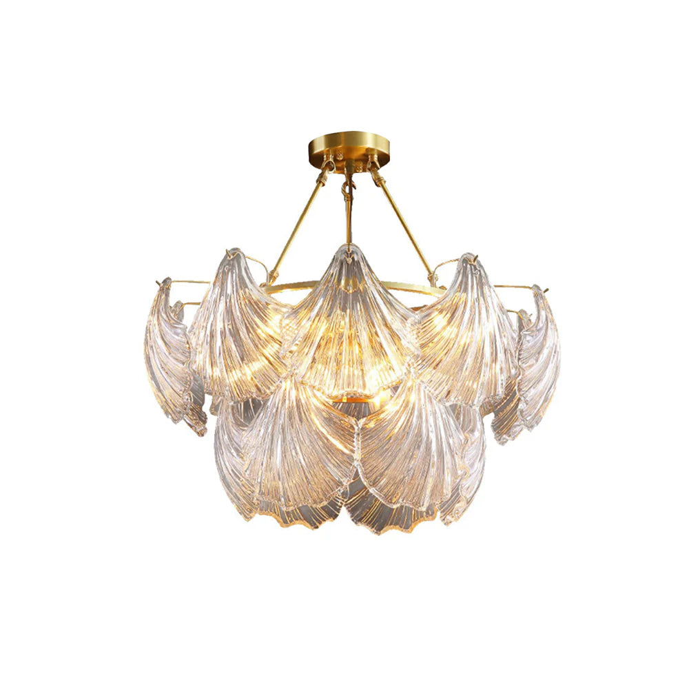 Ribbed Glass Shell Brass Chandelier - Nuvé