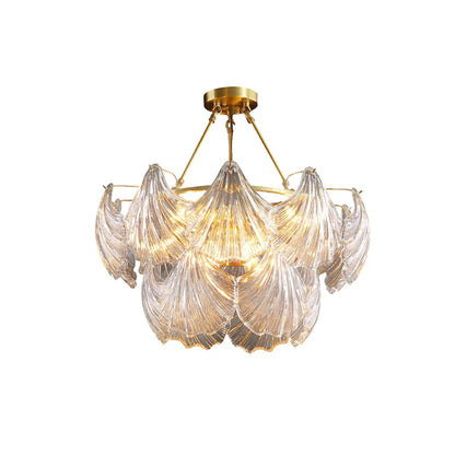 Ribbed Glass Shell Brass Chandelier - Nuvé