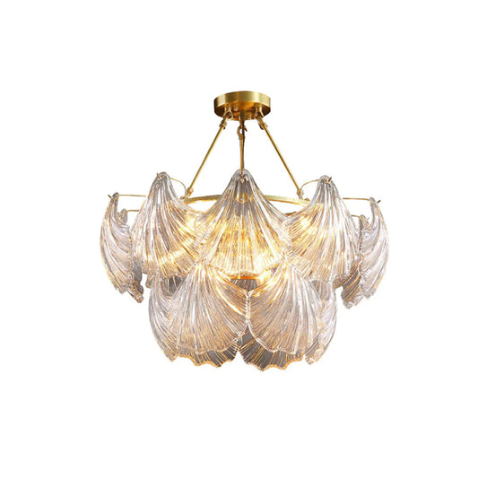 Ribbed Glass Shell Brass Chandelier - Nuvé
