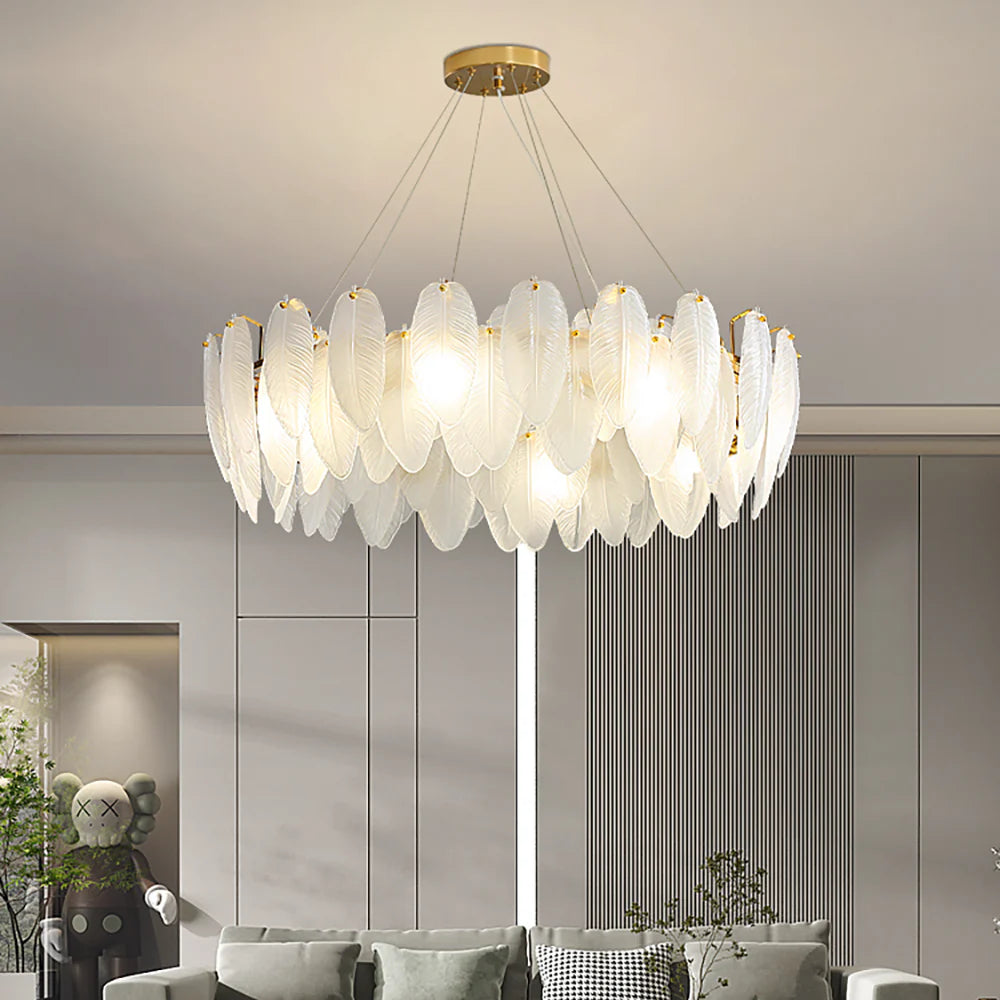 Glass Frosted Feather Chandelier - Nuvé