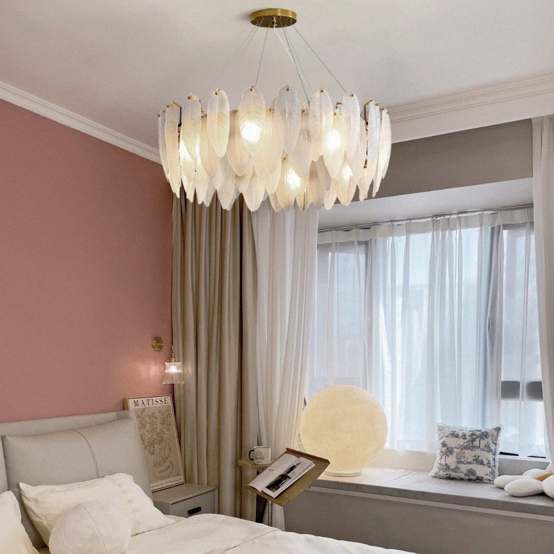 Glass Frosted Feather Chandelier - Nuvé