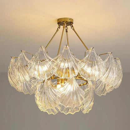 Ribbed Glass Shell Brass Chandelier - Nuvé