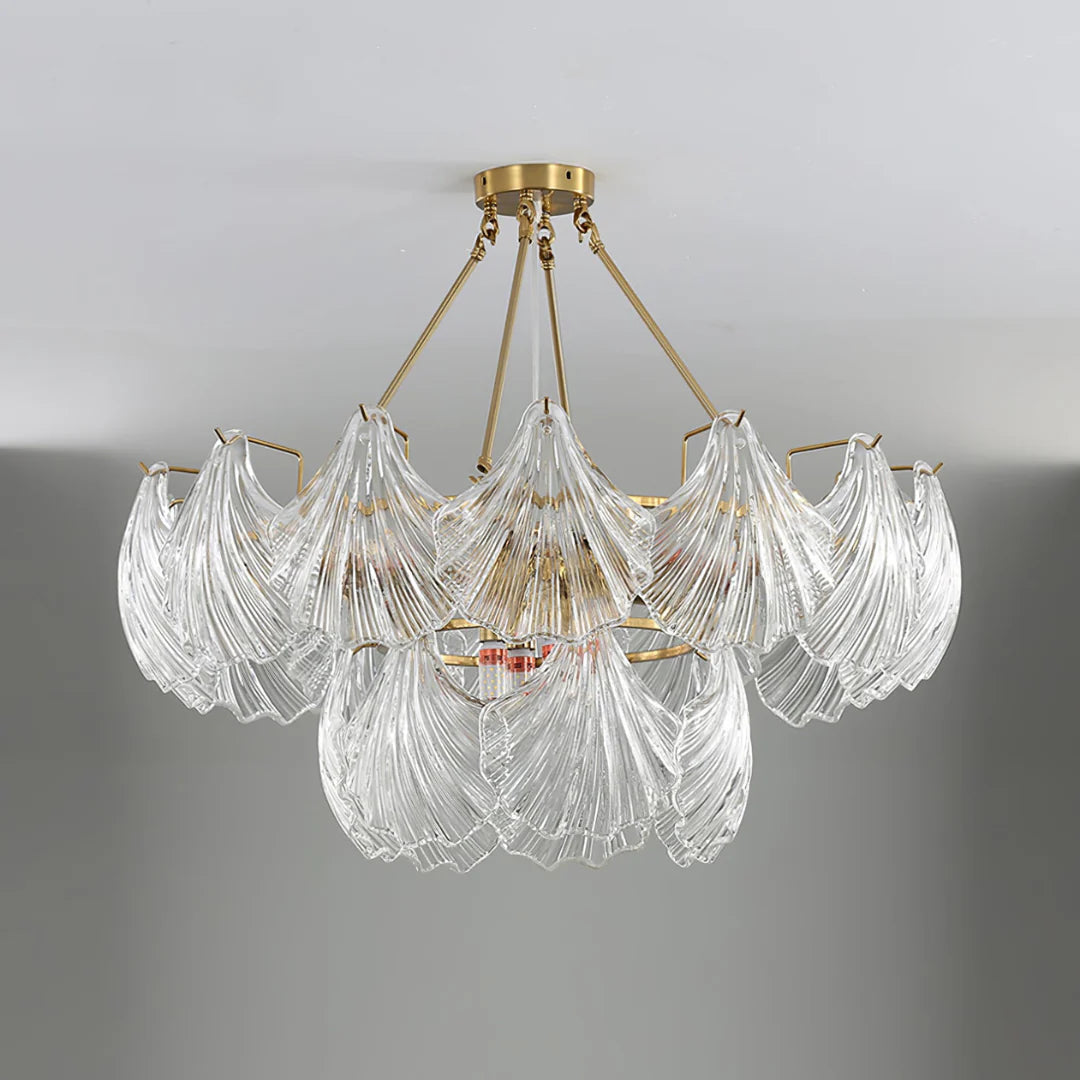 Ribbed Glass Shell Brass Chandelier - Nuvé