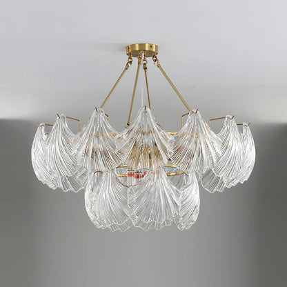 Ribbed Glass Shell Brass Chandelier - Nuvé