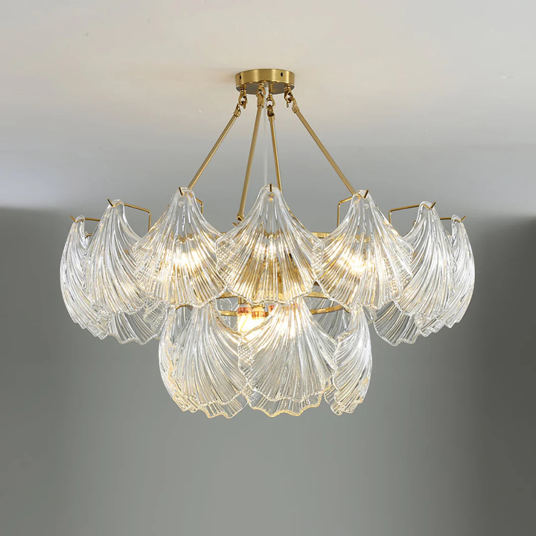Ribbed Glass Shell Brass Chandelier - Nuvé
