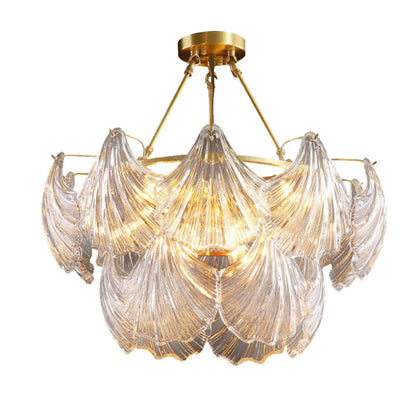 Ribbed Glass Shell Brass Chandelier - Nuvé