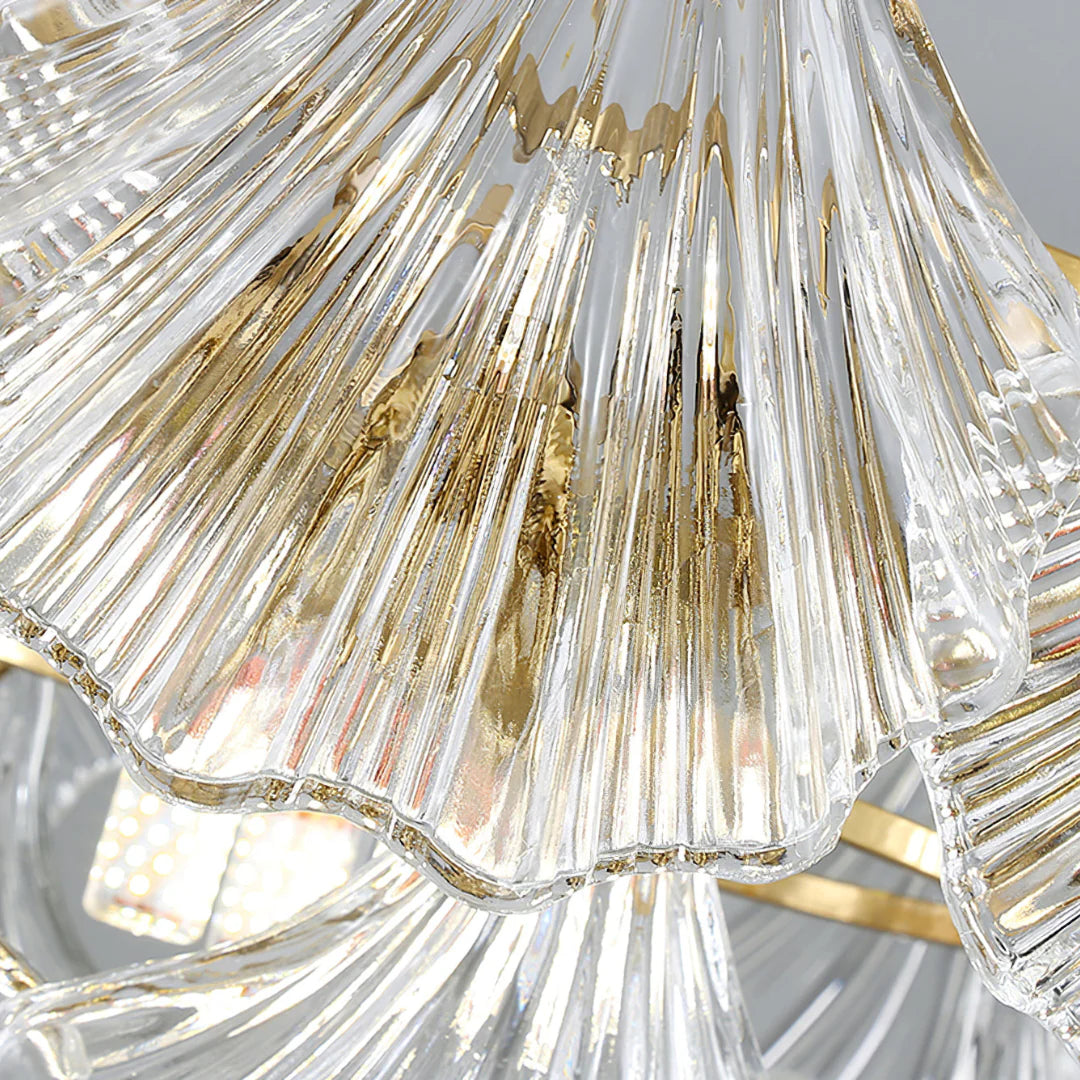 Ribbed Glass Shell Brass Chandelier - Nuvé