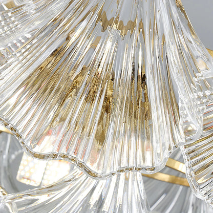 Ribbed Glass Shell Brass Chandelier - Nuvé