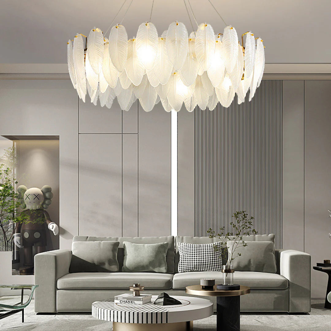 Glass Frosted Feather Chandelier - Nuvé