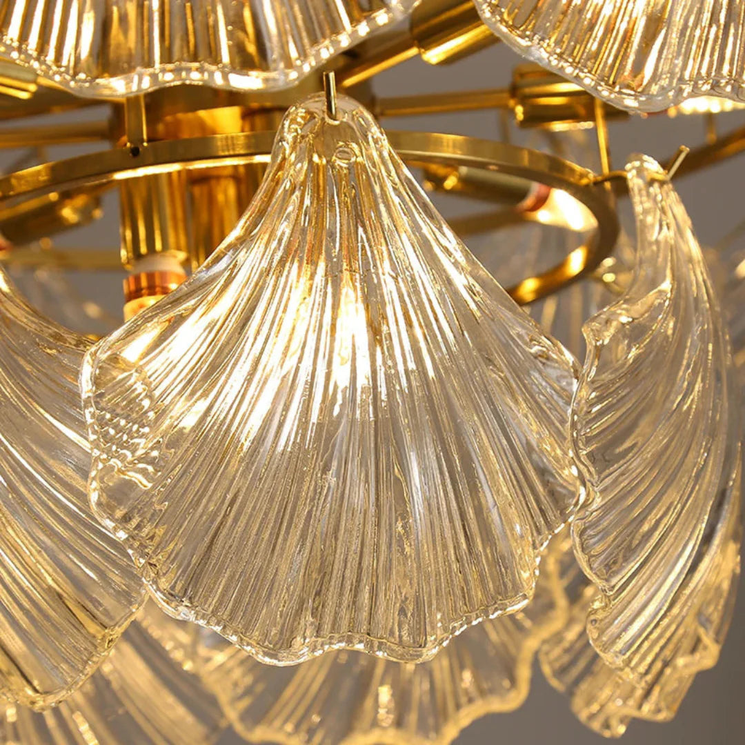 Ribbed Glass Shell Brass Chandelier - Nuvé