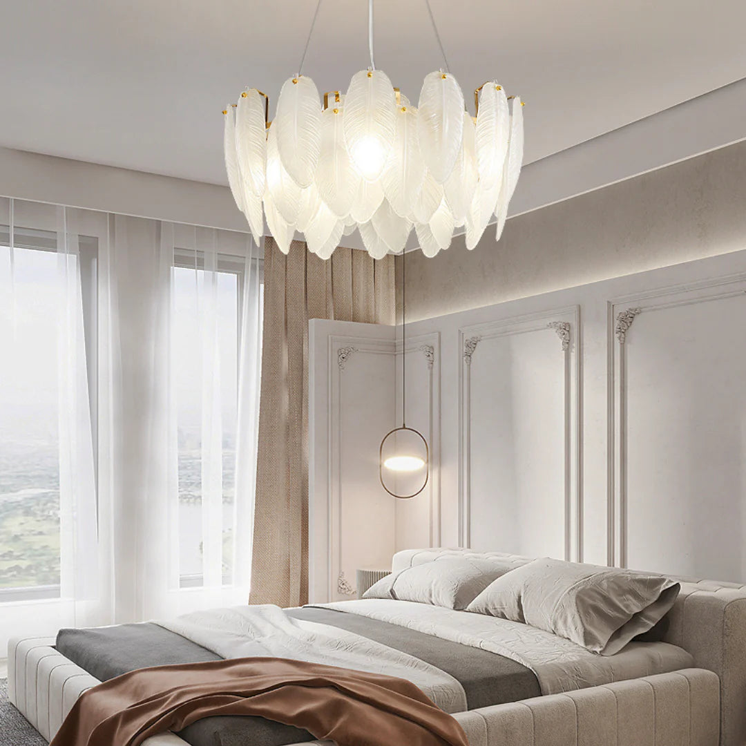 Glass Frosted Feather Chandelier - Nuvé