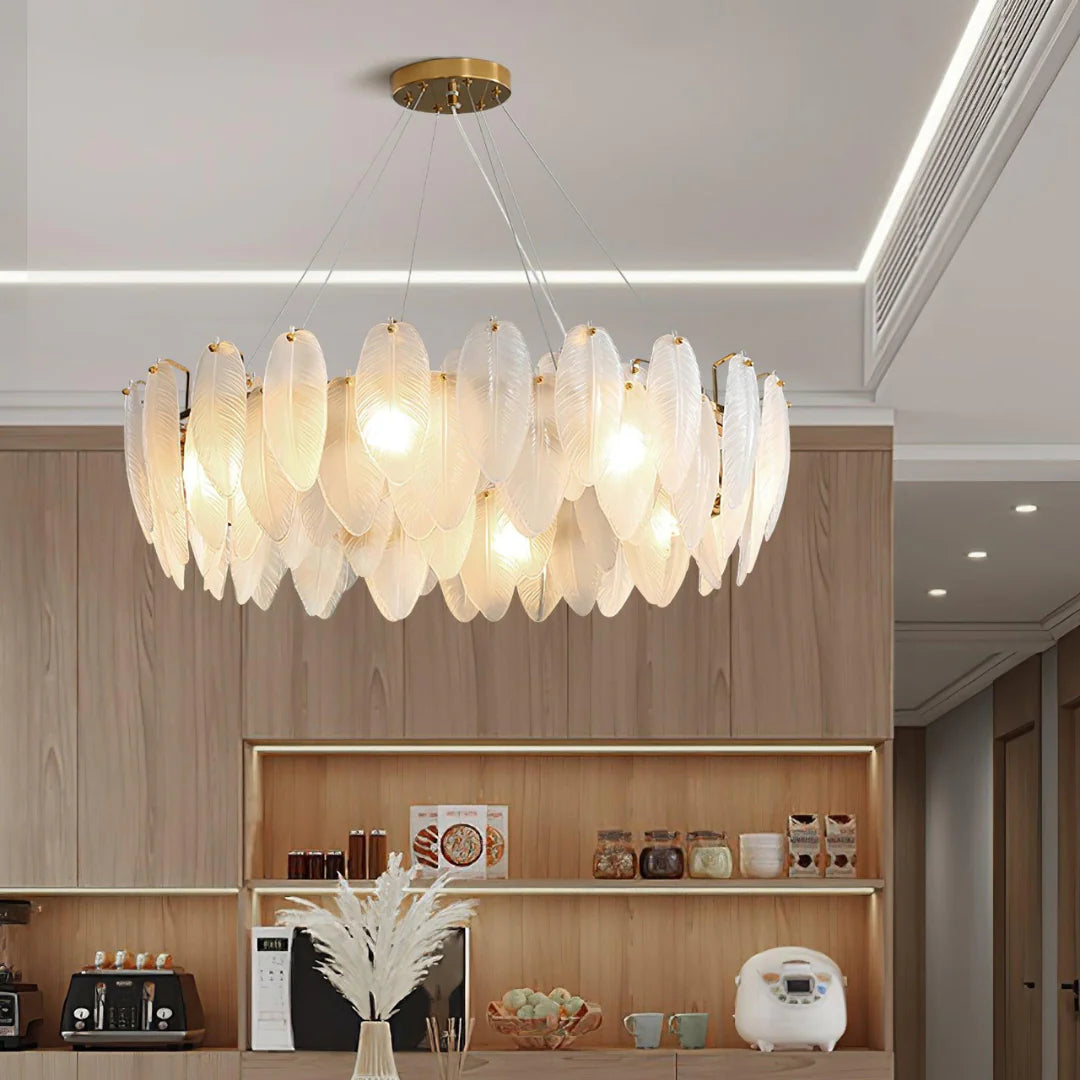 Glass Frosted Feather Chandelier - Nuvé