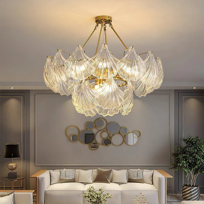 Ribbed Glass Shell Brass Chandelier - Nuvé