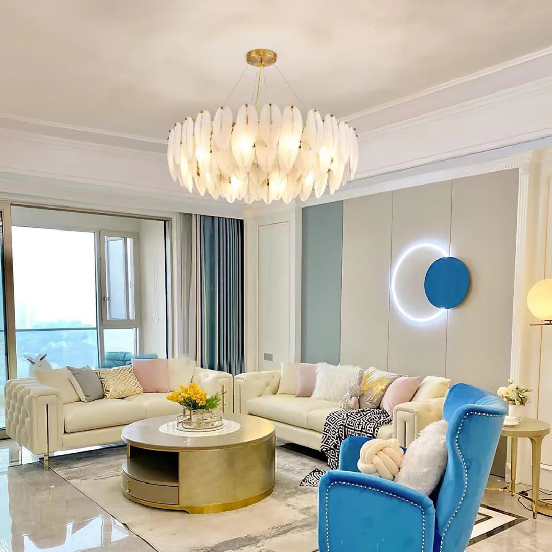Glass Frosted Feather Chandelier - Nuvé