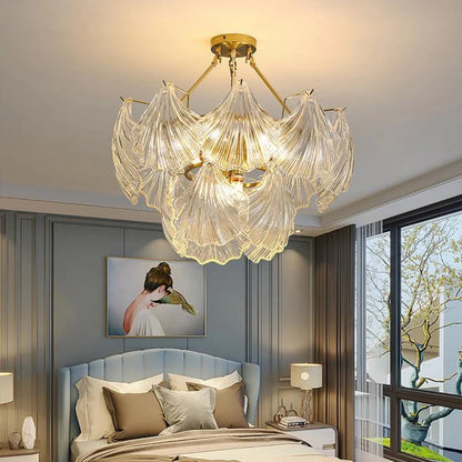 Ribbed Glass Shell Brass Chandelier - Nuvé