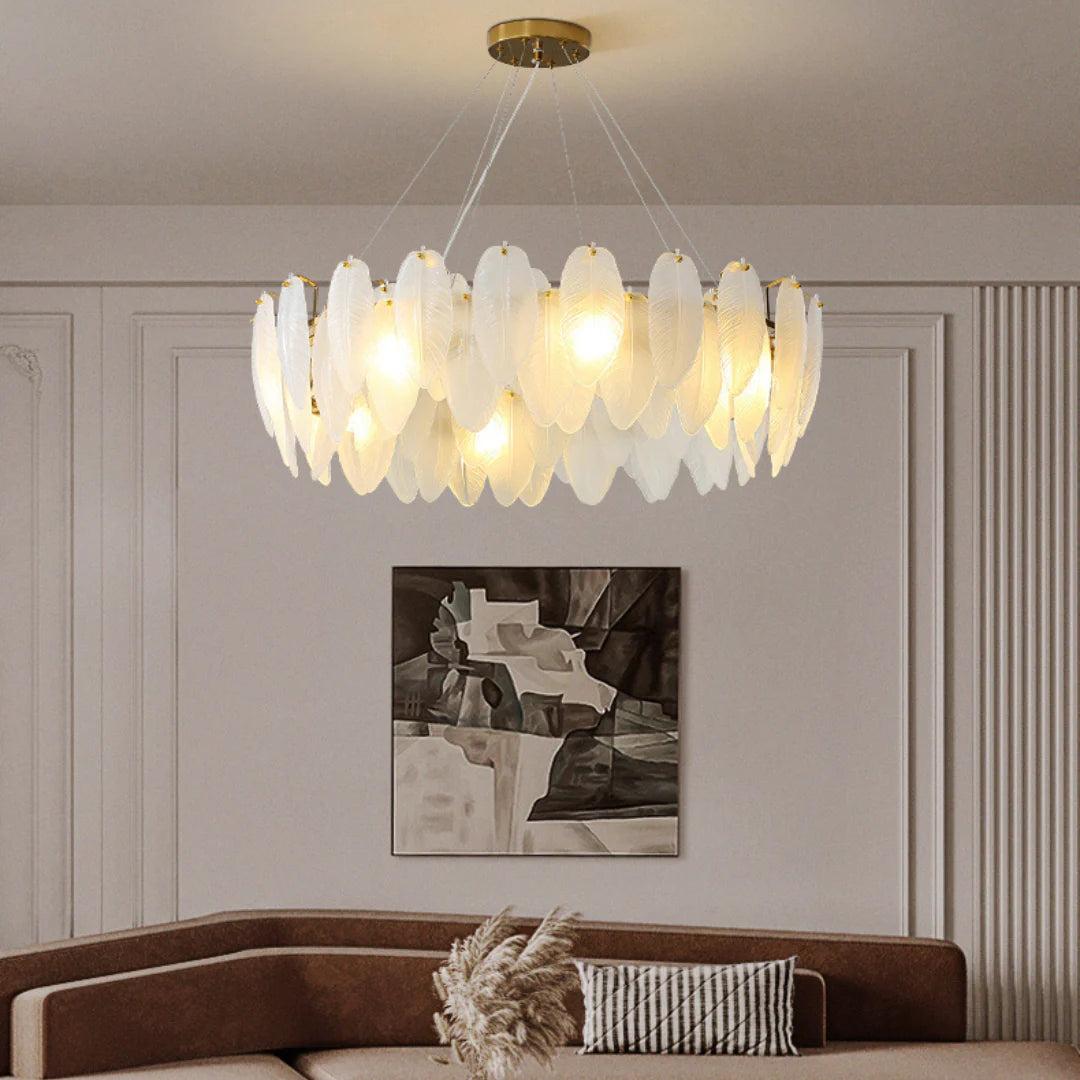Glass Frosted Feather Chandelier - Nuvé