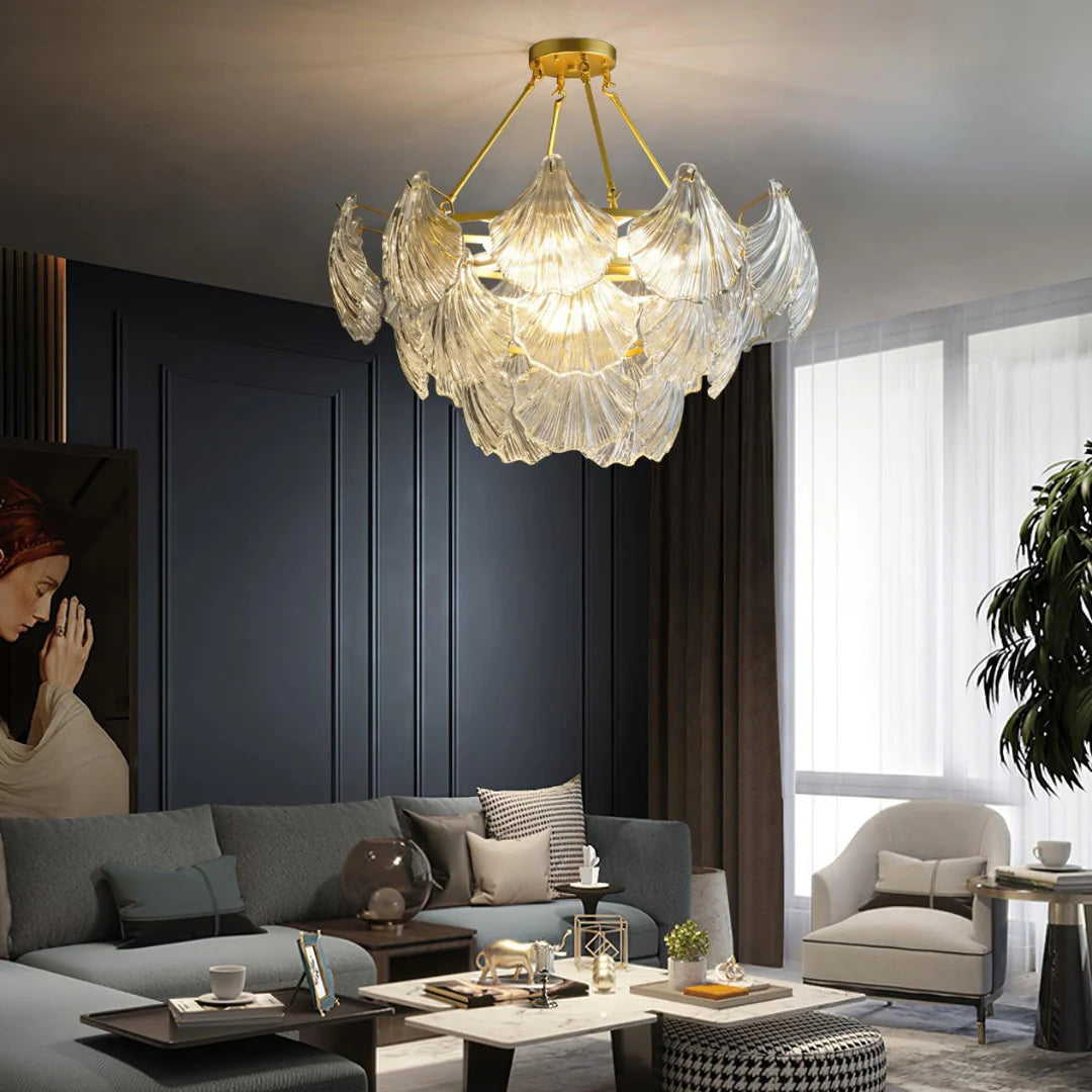 Ribbed Glass Shell Brass Chandelier - Nuvé