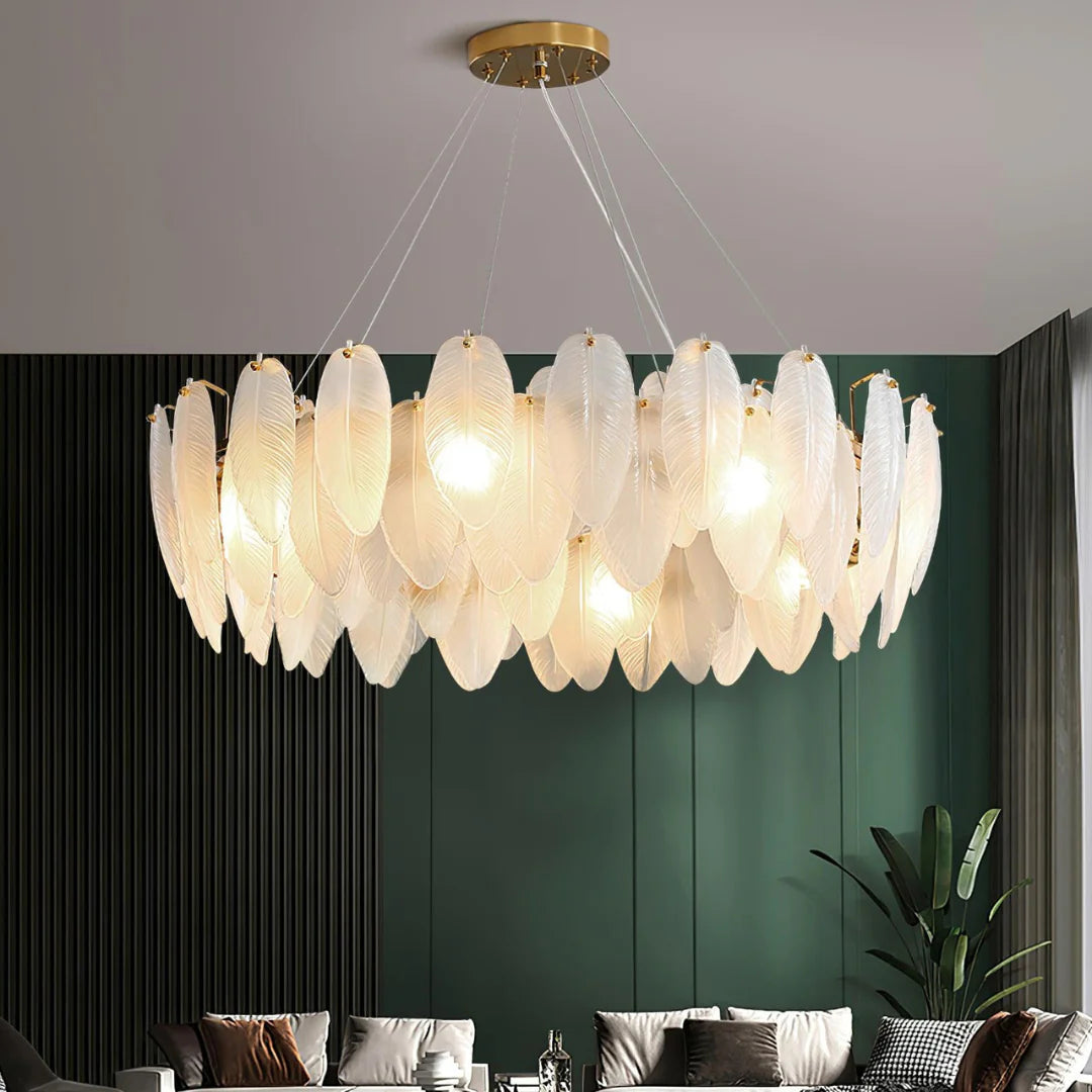 Glass Frosted Feather Chandelier - Nuvé