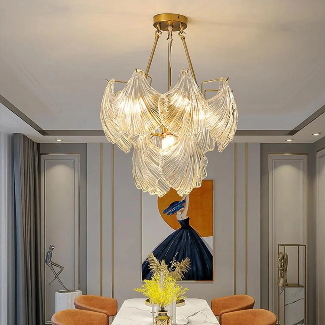 Ribbed Glass Shell Brass Chandelier - Nuvé