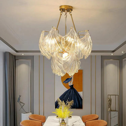 Ribbed Glass Shell Brass Chandelier - Nuvé