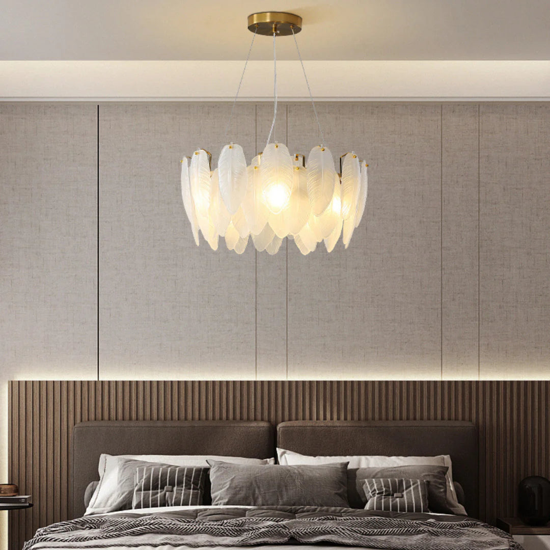 Glass Frosted Feather Chandelier - Nuvé
