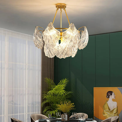 Ribbed Glass Shell Brass Chandelier - Nuvé