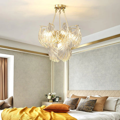 Ribbed Glass Shell Brass Chandelier - Nuvé