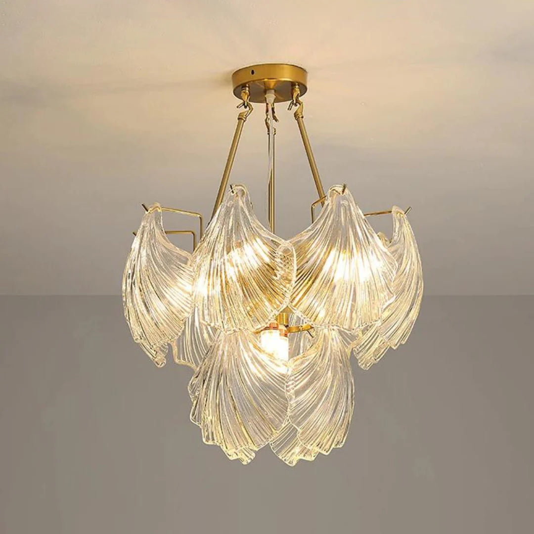 Ribbed Glass Shell Brass Chandelier - Nuvé