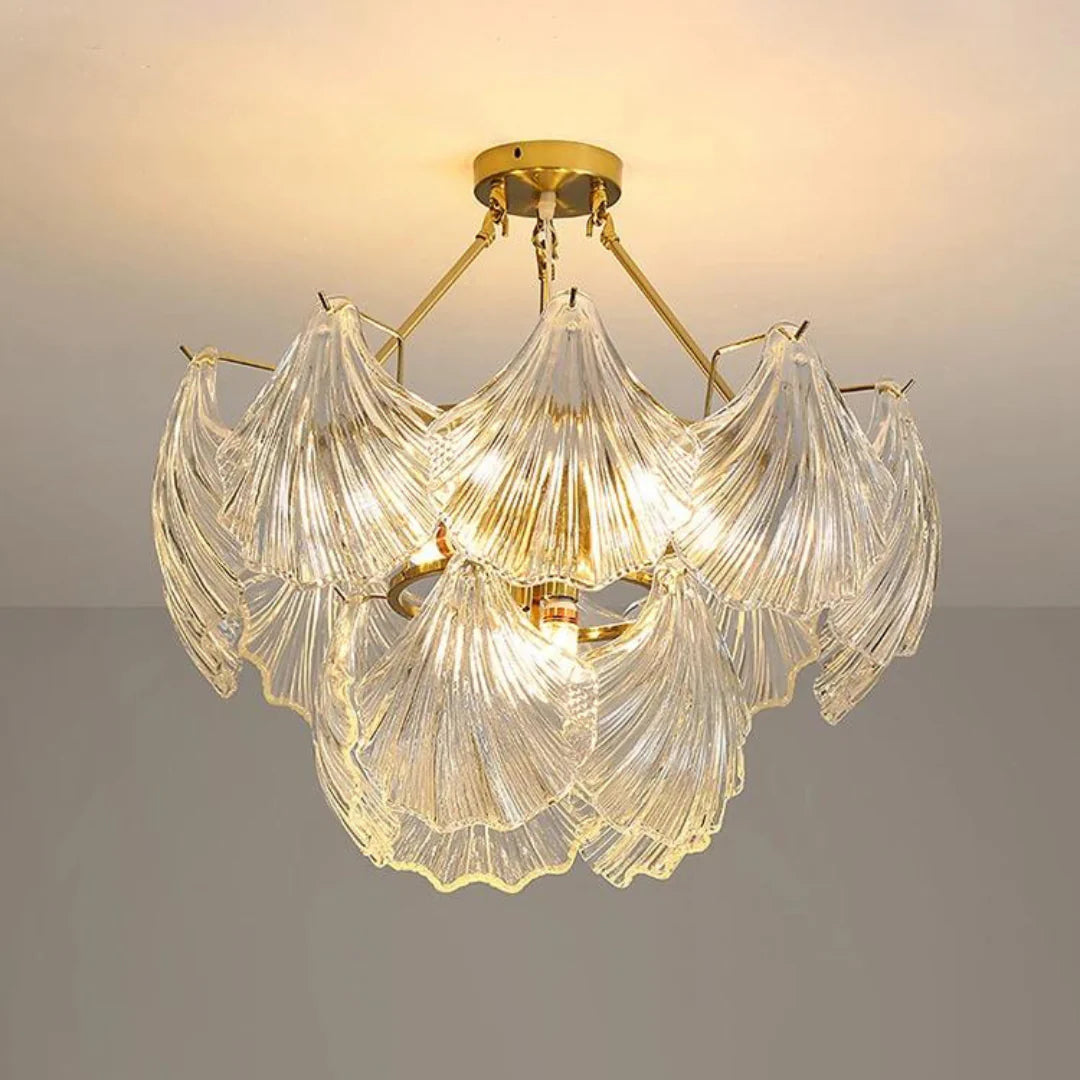 Ribbed Glass Shell Brass Chandelier - Nuvé