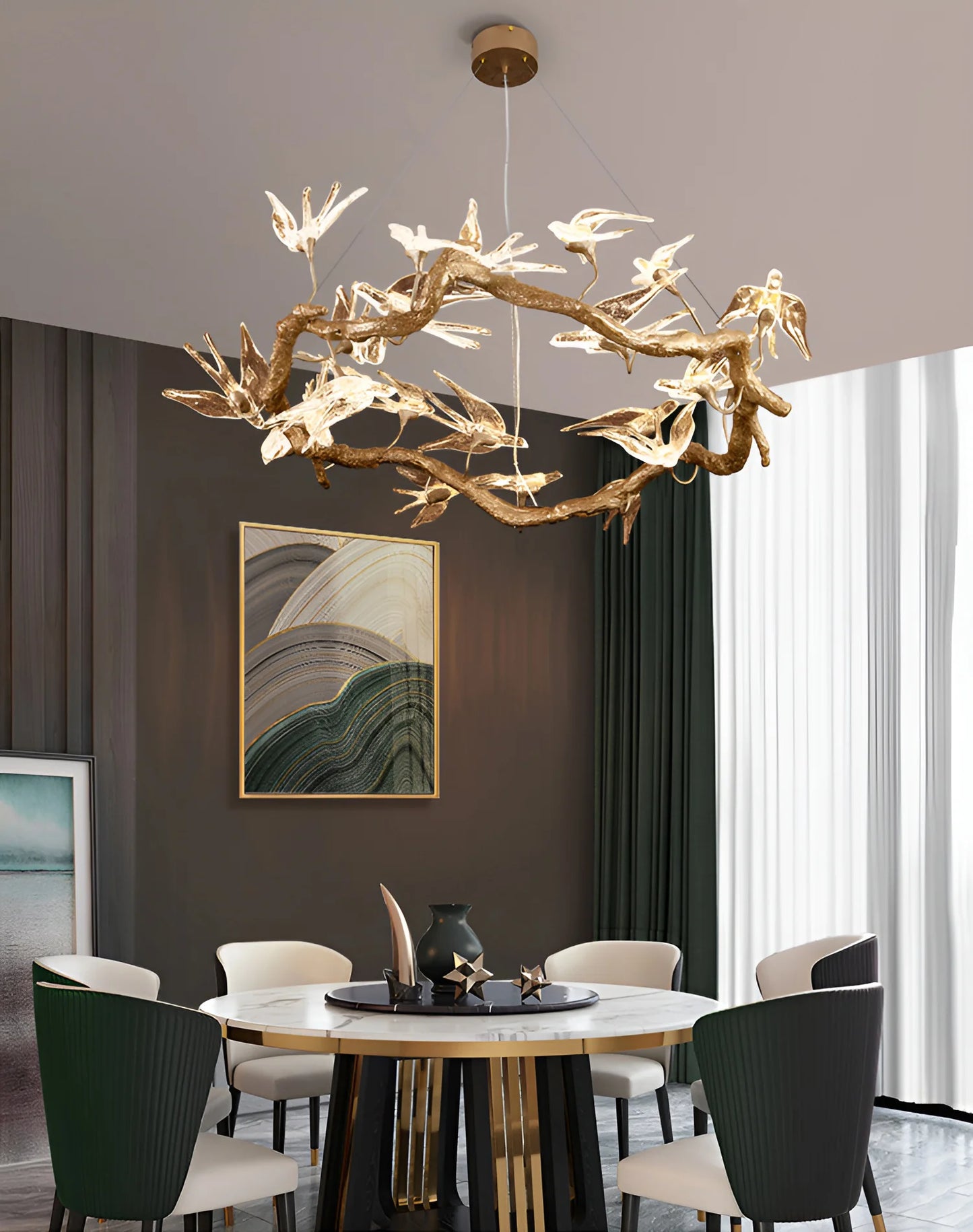 Glass swallow chandelier by Korewolamp featuring delicate glass bird shapes and elegant lighting design.