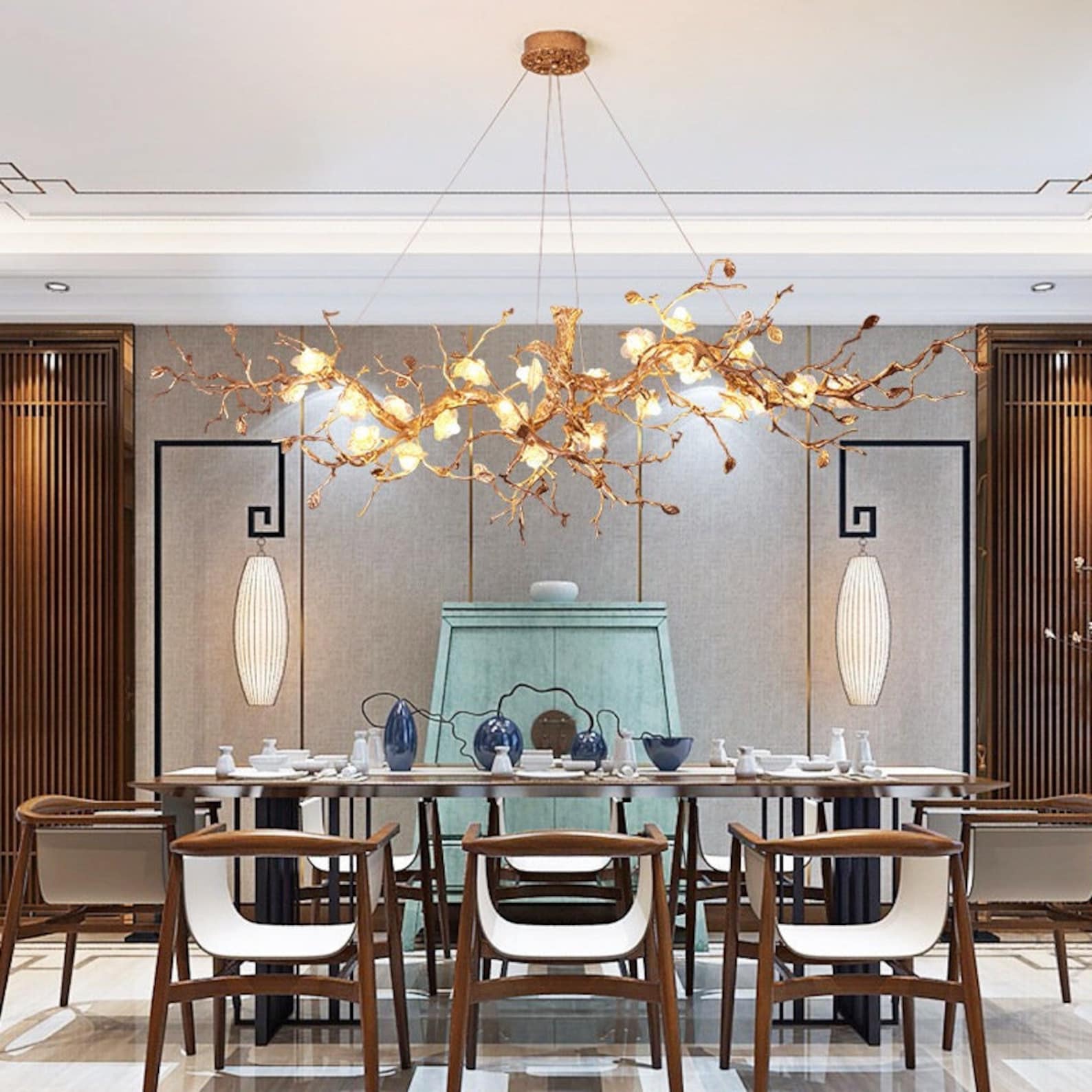 Glass Flower Tree Branch Chandelier - Nuvé