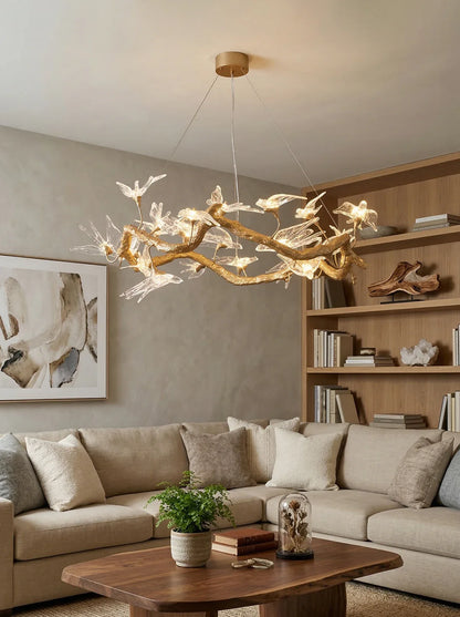 Elegant glass swallow chandelier by korewolamp featuring delicate glass bird designs hanging from a sleek frame.