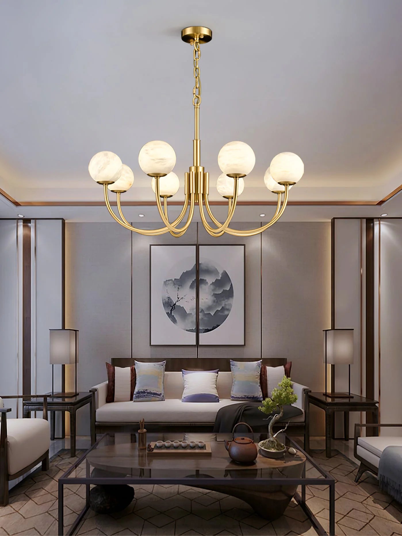 Gold Alabaster Round Chandelier - Nuvé