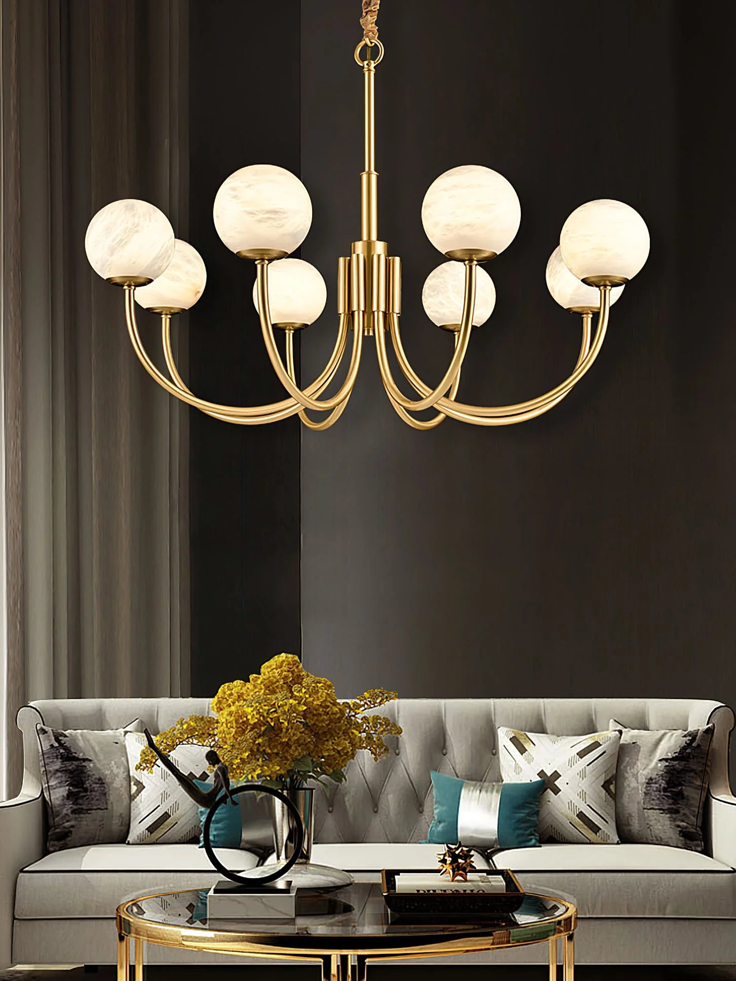 Gold Alabaster Round Chandelier - Nuvé
