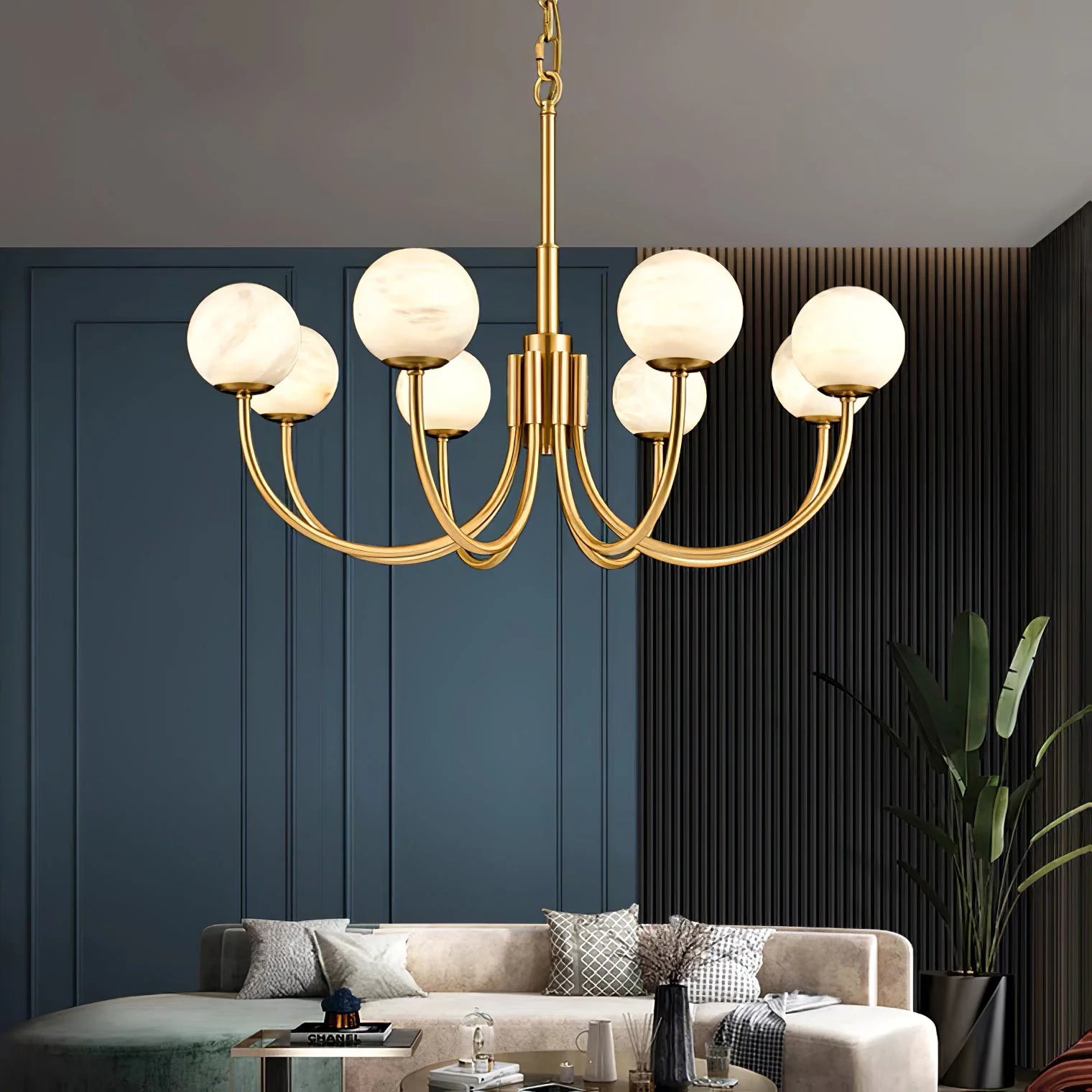 Gold Alabaster Round Chandelier - Nuvé