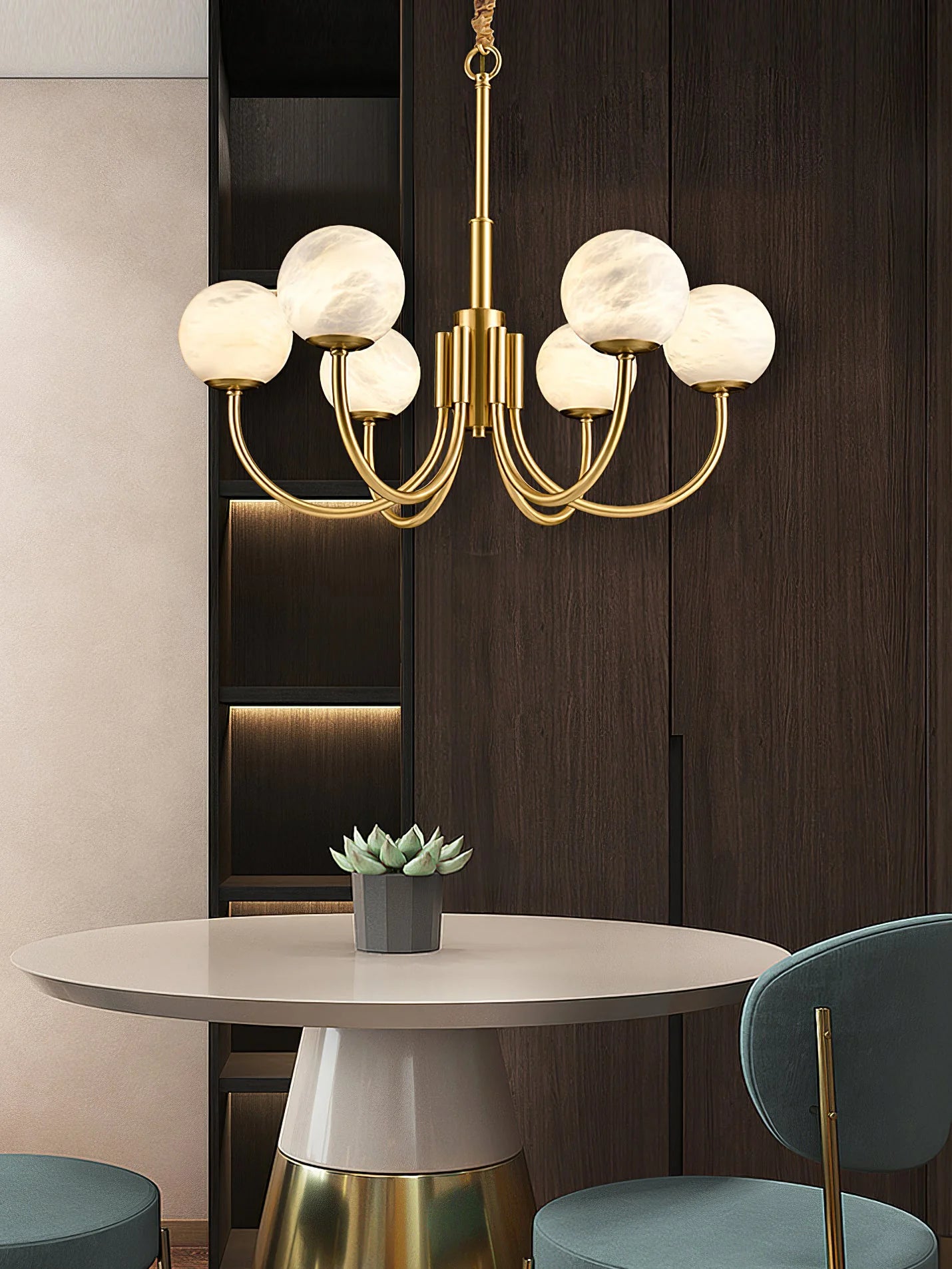 Gold Alabaster Round Chandelier - Nuvé