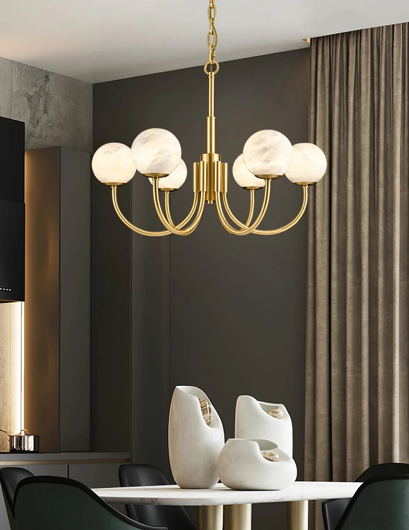 Gold Alabaster Round Chandelier - Nuvé