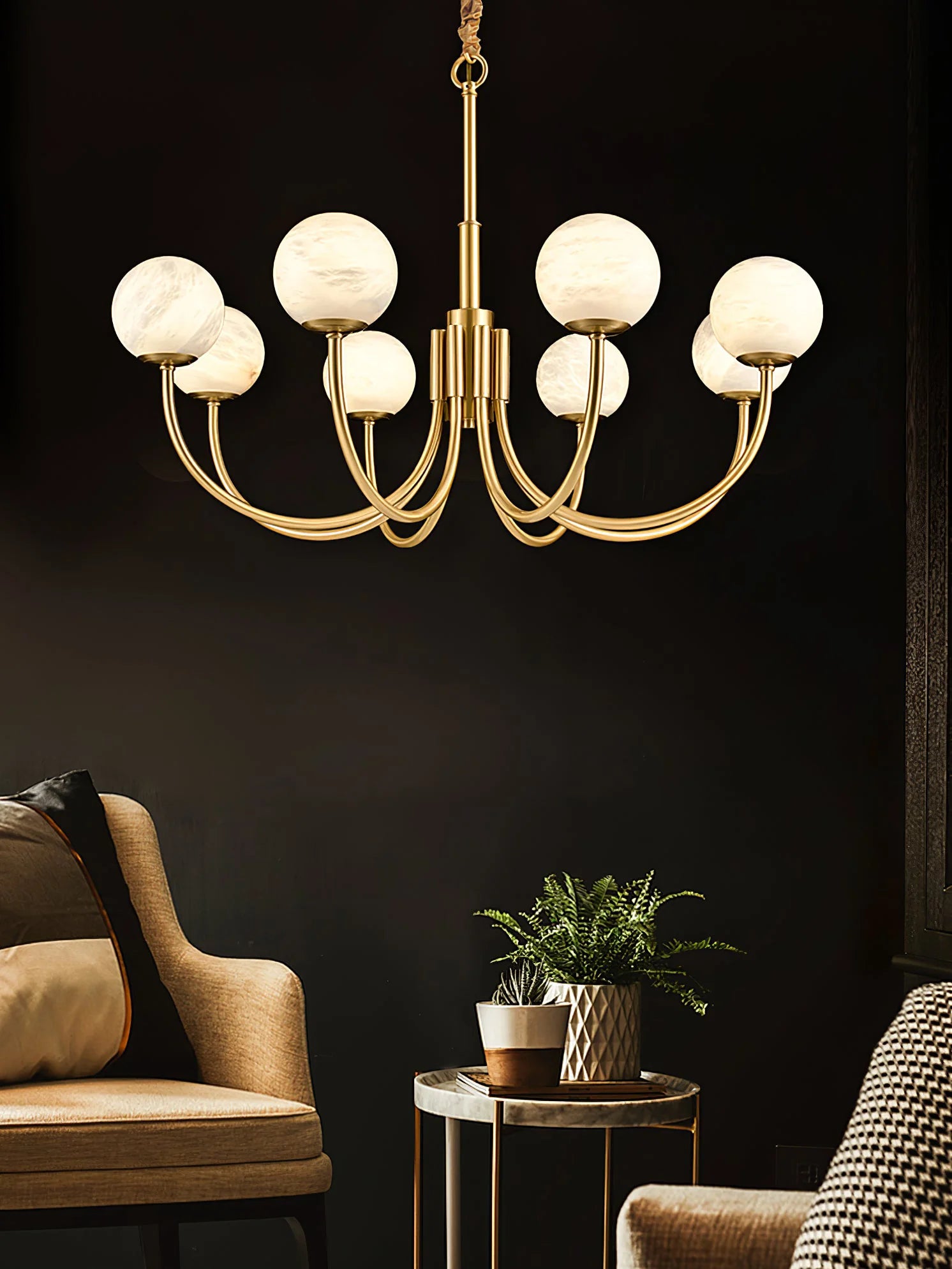 Gold Alabaster Round Chandelier - Nuvé