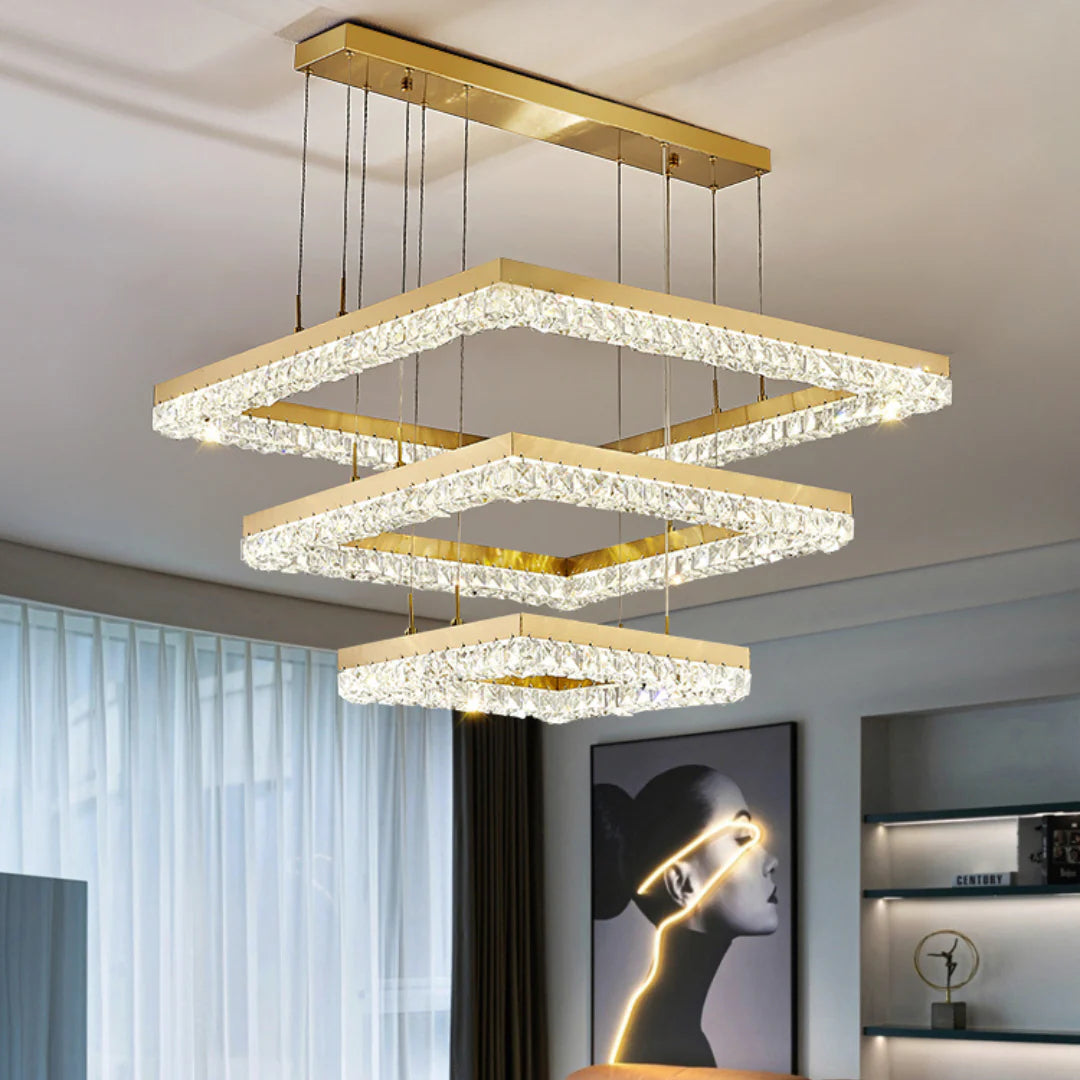 Gold Square Crystal Chandelier - Nuvé