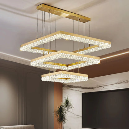 Gold Square Crystal Chandelier