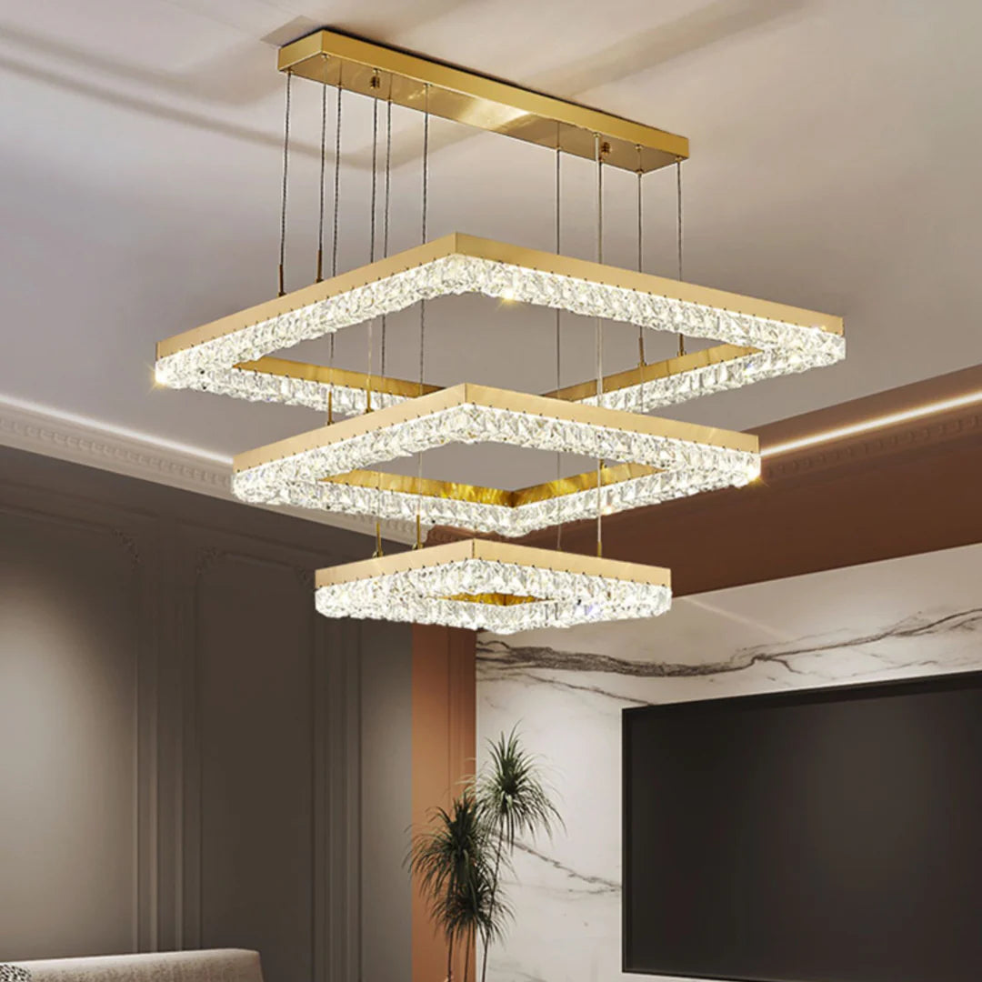 Gold Square Crystal Chandelier - Nuvé