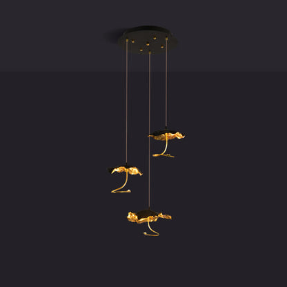 Gold brass aviary constellation chandelier with moon design, featuring intricate star and celestial details, by korewolamp.