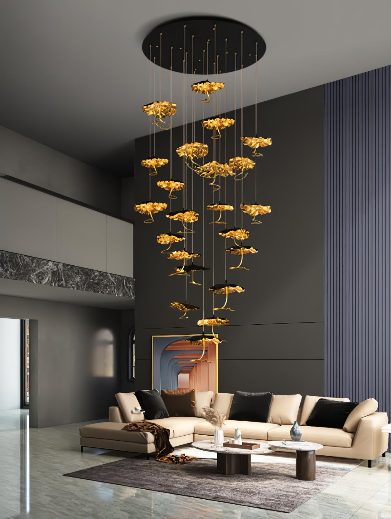 Gold brass aviary constellation chandelier with moon design, featuring intricate star and celestial accents for a stylish lighting fixture.