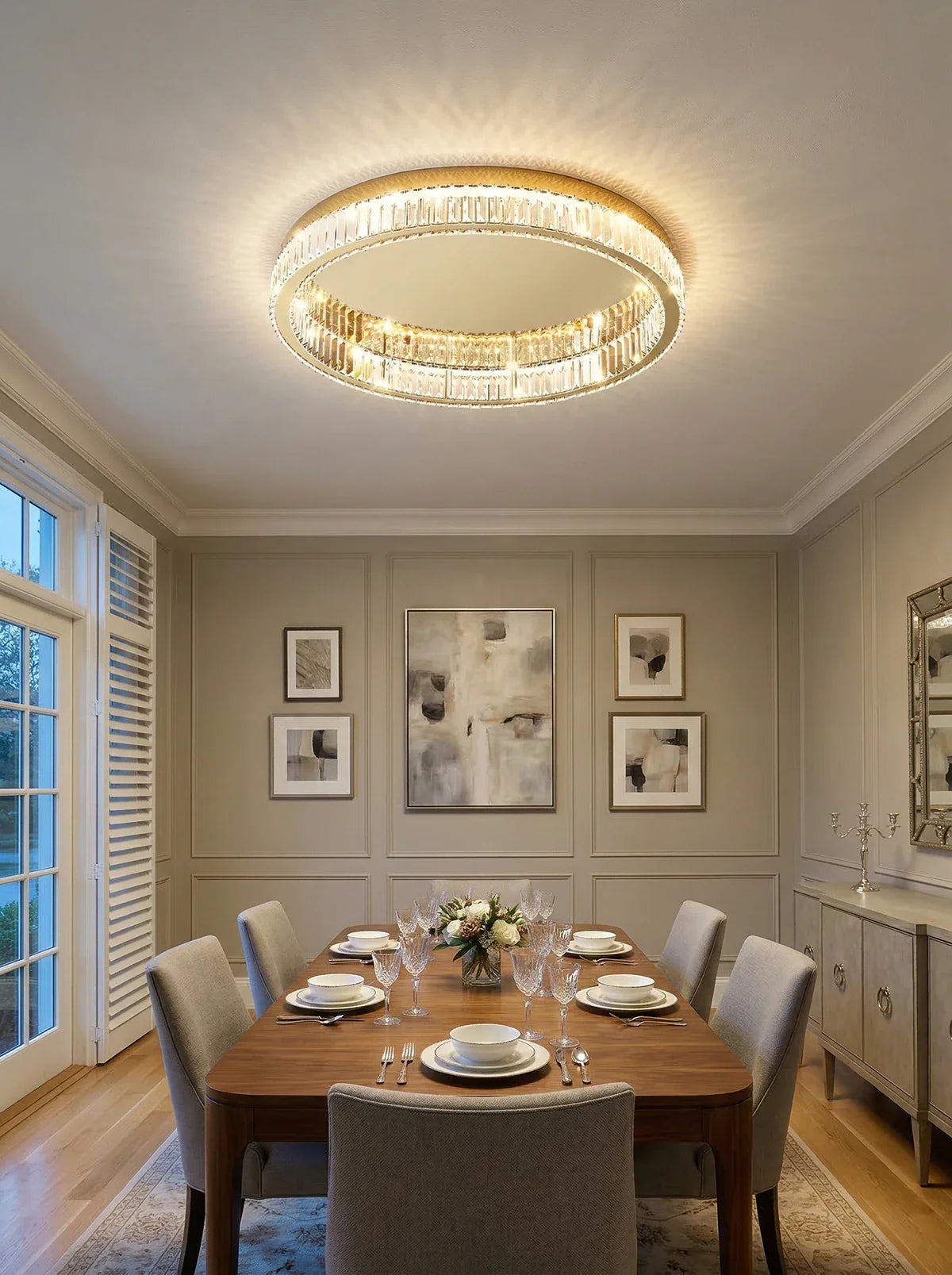 Gold Round Crystal Ceiling Light