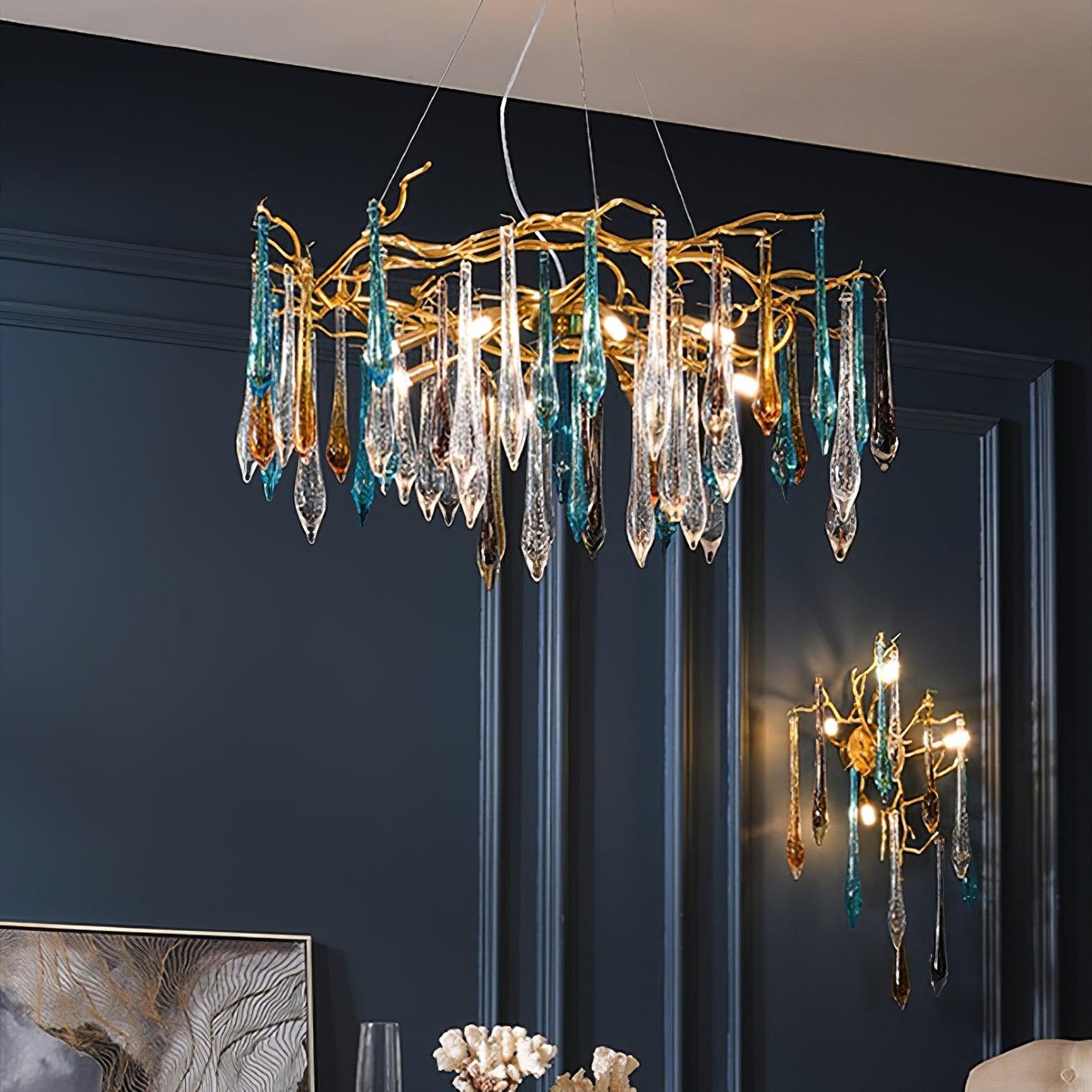 Gold Round Teardrop Chandelier - Nuvé