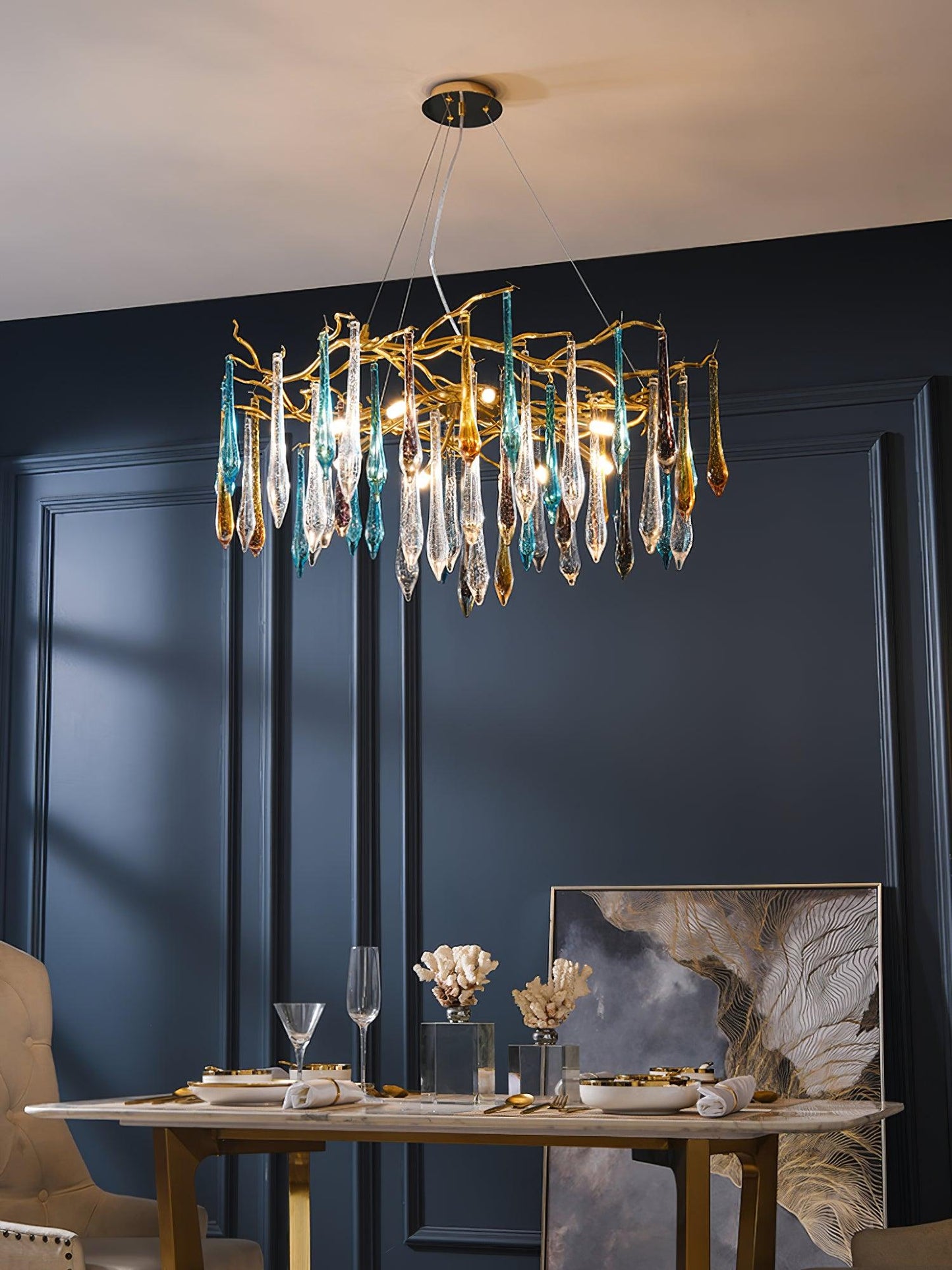 Gold Round Teardrop Chandelier - Nuvé
